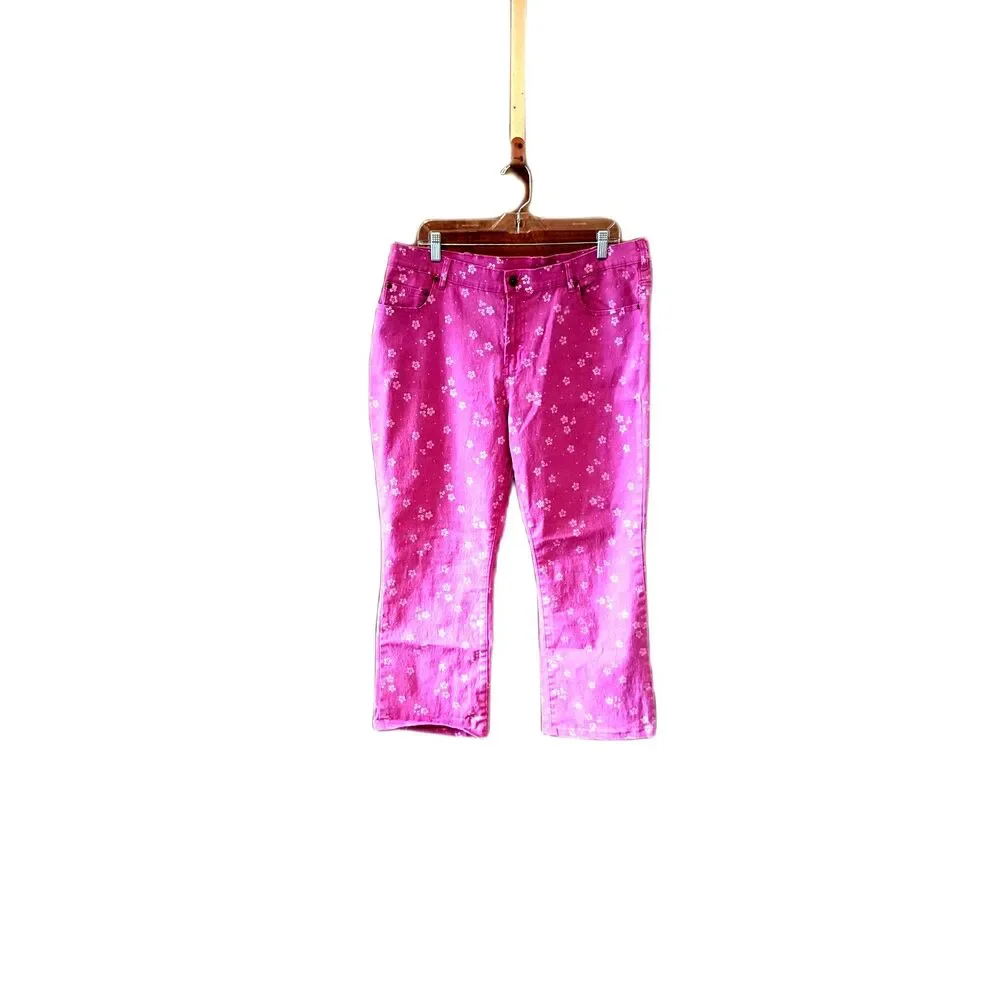 DG Diane Gilman Jeans Pinkish Purple Floral Stretch Sz 18 WP Coquette Kidcore
